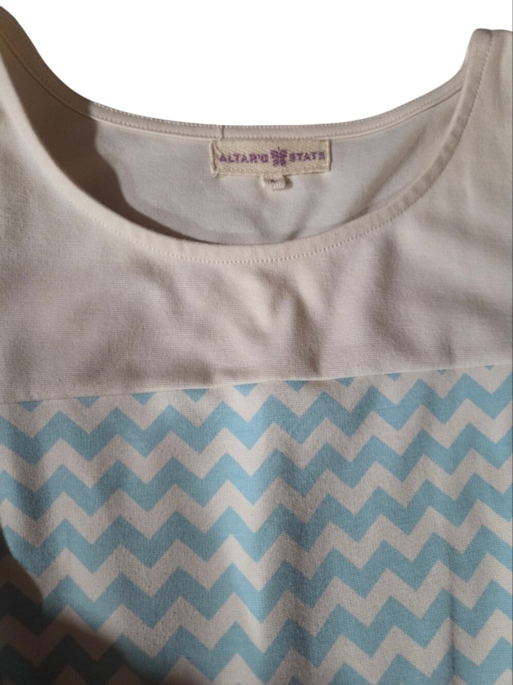 Altar'd State Blue & White Chevron Colorblock Pleated Fit & Flare Dress - Size L - Picture 2 of 5